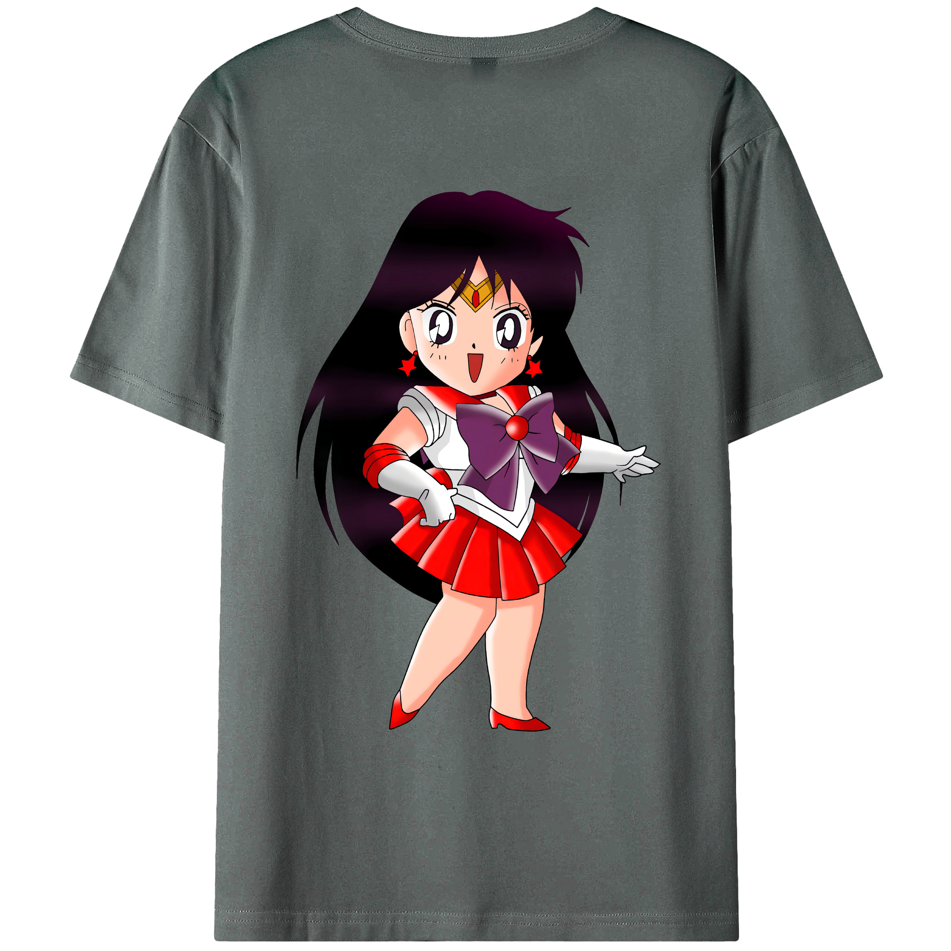 （画像用） 美少女戦士セーラームーン 火野レイ ひの レイ Sailor Moon Hino Rei （セーラーマーズ,Sailor Mars） 綿100％ メンズ半袖Tシャツ（バックプリント） 通気性